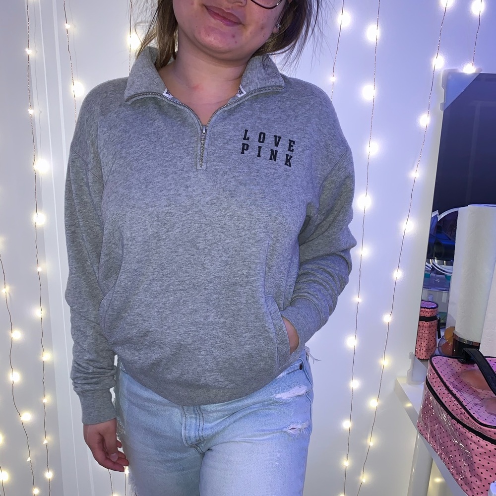 PINK grey quarter zip